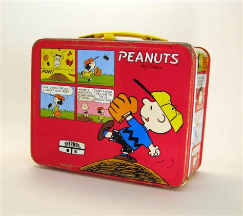 vintage peanuts metal lunch box yellow red|have lunch with snoopy box.